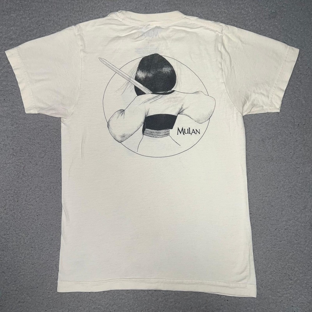 Disney Mulan T Shirt Women's Sz S Cream Sword Cutting Hair Sketch 2-Side Top Tee